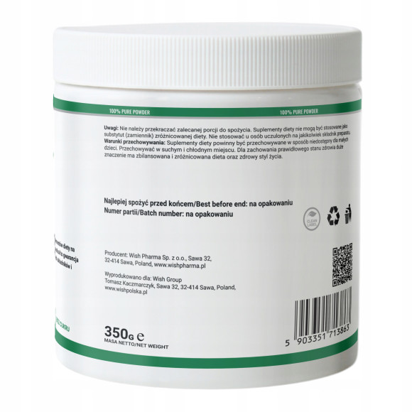 Wish CHLORELLA w proszku 350g pomoc OCZYSZCZENIE ODPORNOŚĆ ŻELAZO 58 porcji