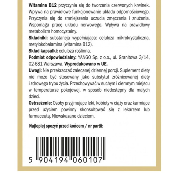 Yango WITAMINA B12 METYLOKOBALAMINA 100 ΜG FORMA AKTYWNA