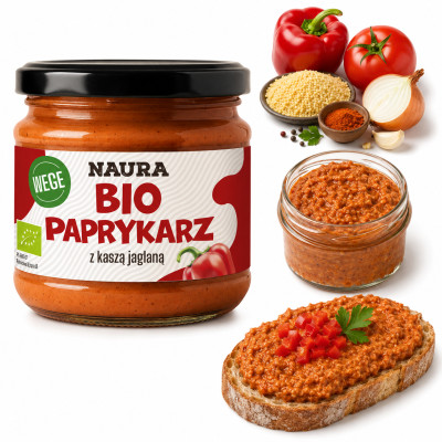 Naura eko BIO PAPRYKARZ Z KASZĄ JAGLANĄ wegańska pasta do pieczywa 190g