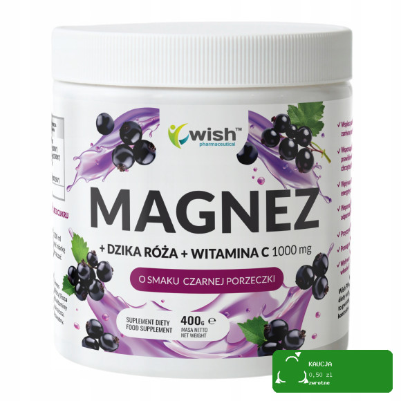 MAGNEZ cytrynian + DZIKA RÓŻA + WIT. C 1000mg w proszku WISH 400g PORZECZKA