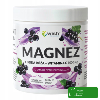 MAGNEZ cytrynian + DZIKA RÓŻA + WIT. C 1000mg w proszku WISH 400g PORZECZKA