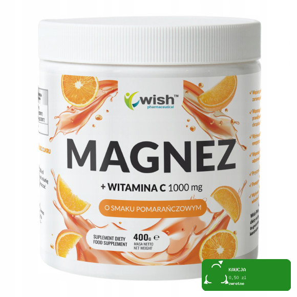 Wish MAGNEZ cytrynian magnezu +WITAMINA C 1000mg w proszku 400g POMARAŃCZA