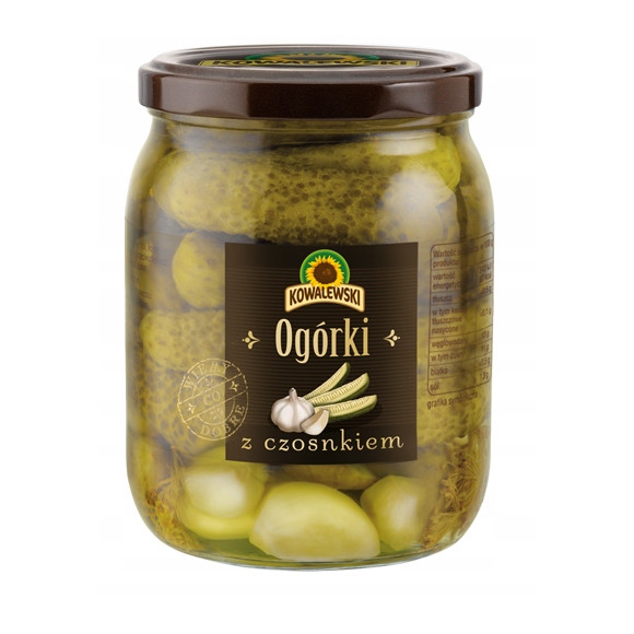 Kowalewski OGÓRKI Z CZOSNKIEM konserwowe CAŁE 500g SŁOIK