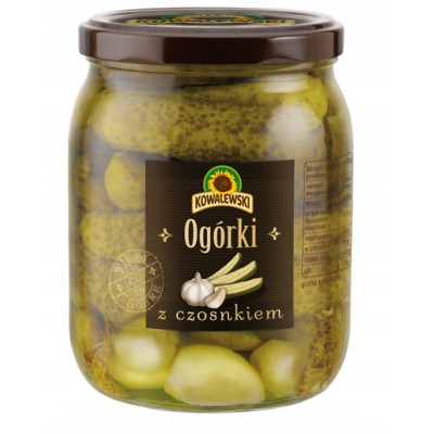 Kowalewski OGÓRKI Z CZOSNKIEM konserwowe CAŁE 500g SŁOIK