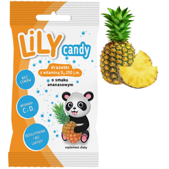 LILY CANDY DRAŻETKI BEZ CUKRU Z WITAMINAMI smak ANANAS ANANASOWY 40G