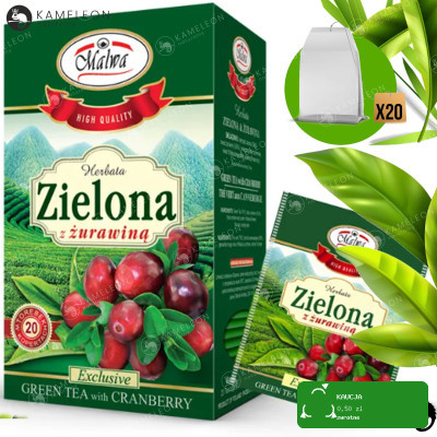 MALWA HERBATA ZIELONA High quality Z ŻURAWINĄ żurawinowa x20 saszetek 40G