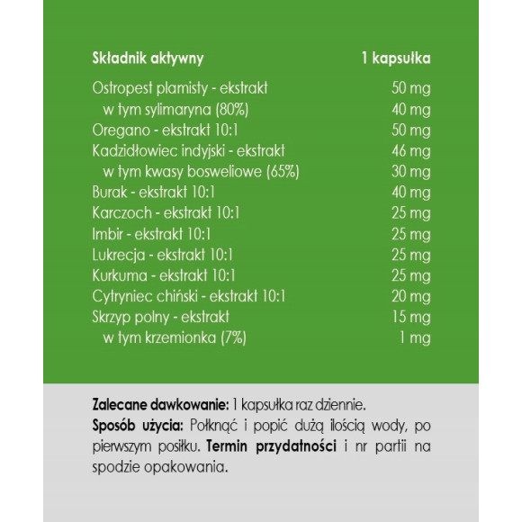 Yango Panaseus FORMUŁA NA TRAWIENIE Ostropest Oregano Kurkuma Karczoch 50k