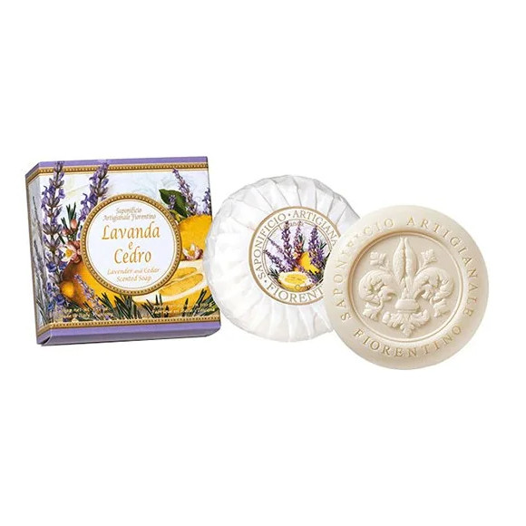 naturalne MYDŁO WŁOSKIE tłoczone LAWENDA CEDR 100G