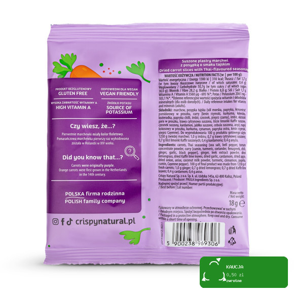 CRISPY NATURAL - Marchew suszona o smaku tajskim 18g / nr02