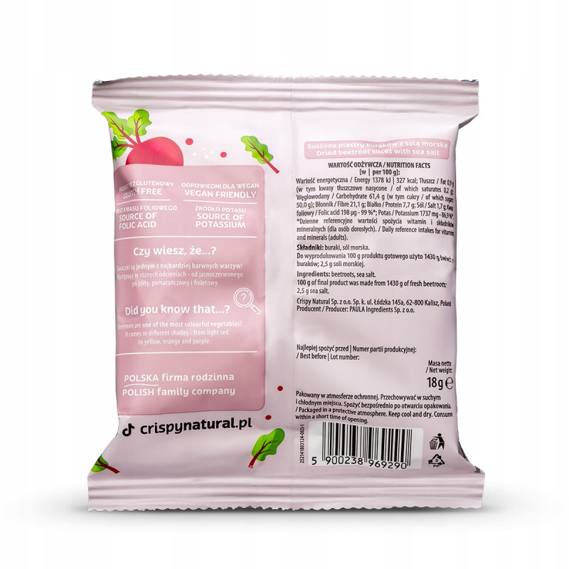 CRISPY NATURAL - Burak czerwony suszony z solą morską 18g / nr01