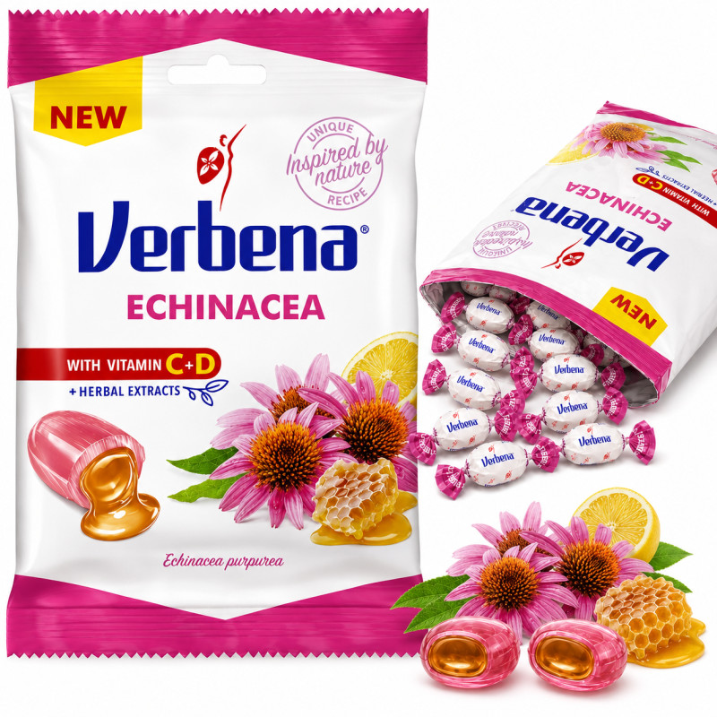VERBENA Cukierki ziołowe ECHINACEA JEŻÓWKA PURPUROWA z Witaminą C+D 60g