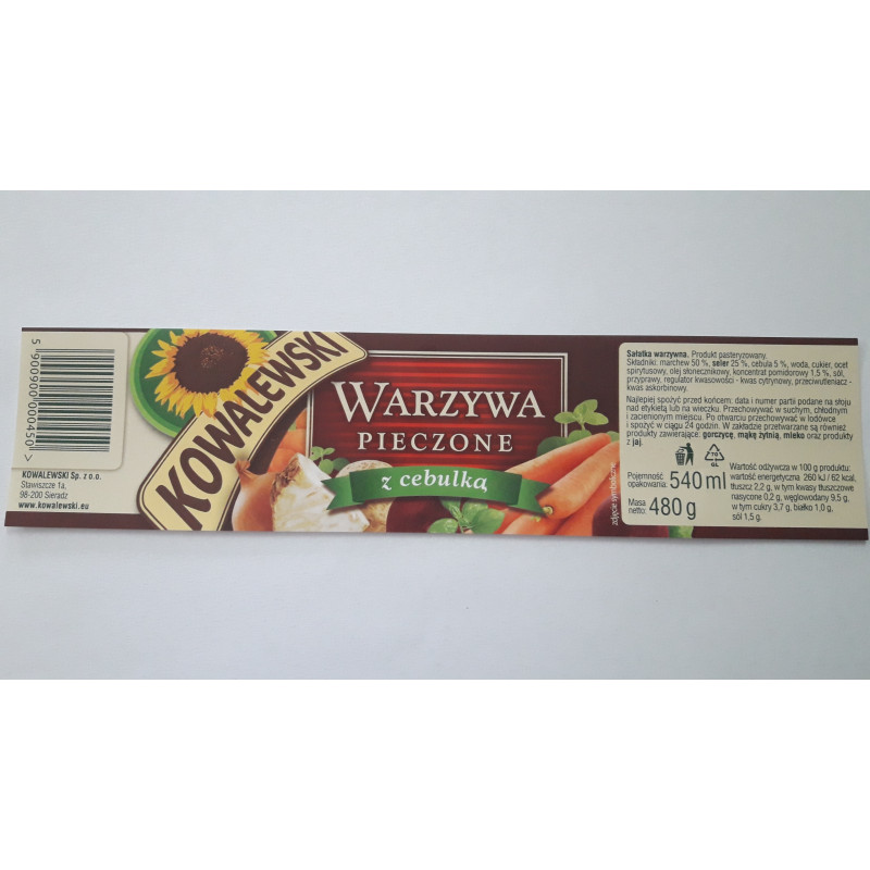 Kowalewski WARZYWA PIECZONE Z CEBULKĄ gotowe do zjedzenia 540ml 0,54L słoik
