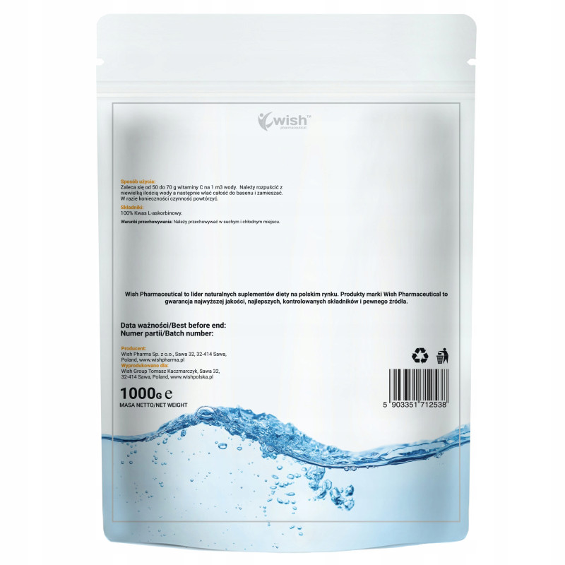 Wish WITAMINA C DO BASENU KWAS L-ASKORBINOWY Regulator ph wody poszek 1kg