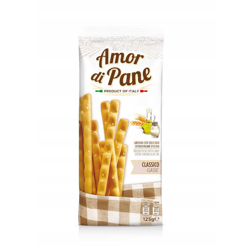 WŁOSKIE PALUSZKI GRISSINI KLASYCZNE z oliwą z oliwek AMOR DI PANE 125G