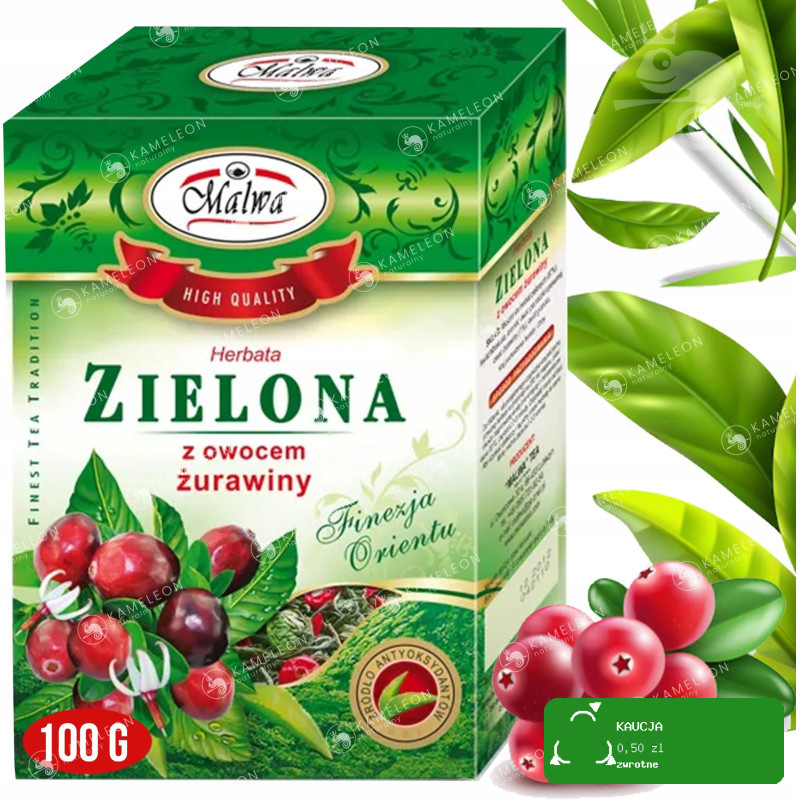 MALWA HERBATA ZIELONA PREMIUM SMAKOWA AROMATYZOWANA ŻURAWINA 100g 0,1KG