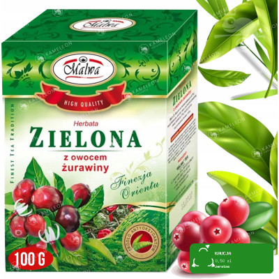 MALWA HERBATA ZIELONA PREMIUM SMAKOWA AROMATYZOWANA ŻURAWINA 100g 0,1KG