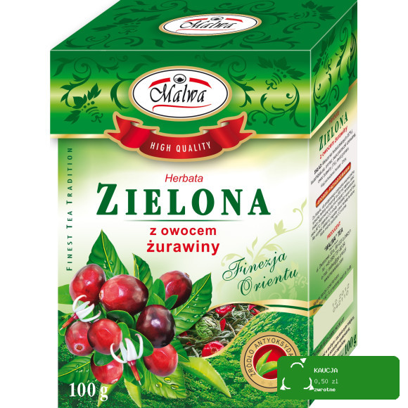 MALWA HERBATA ZIELONA PREMIUM SMAKOWA AROMATYZOWANA ŻURAWINA 100g 0,1KG