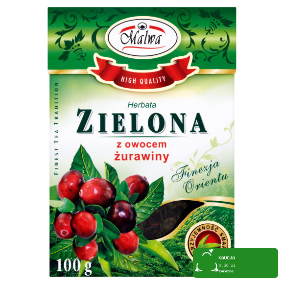 MALWA HERBATA ZIELONA PREMIUM SMAKOWA AROMATYZOWANA ŻURAWINA 100g 0,1KG