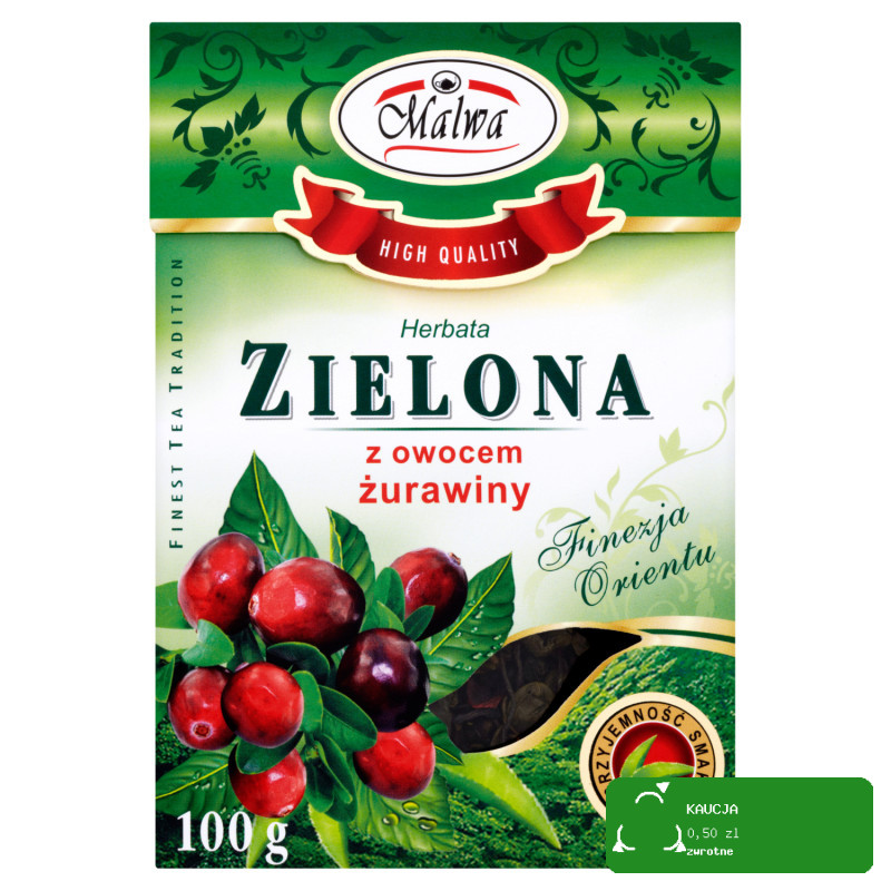 MALWA HERBATA ZIELONA PREMIUM SMAKOWA AROMATYZOWANA ŻURAWINA 100g 0,1KG