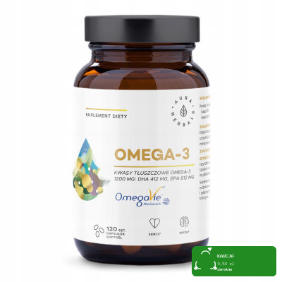 OMEGA 3 1200mg KWASY EPA DHA olej rybi 120kaps AURA wsparcie: SERCE MÓZG