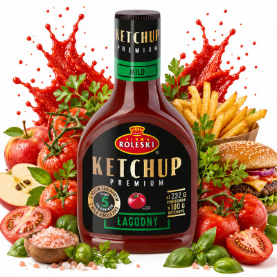 Roleski KETCHUP PREMIUM ŁAGODNY czysty skład tylko 5 SKŁADNIKÓW 465G