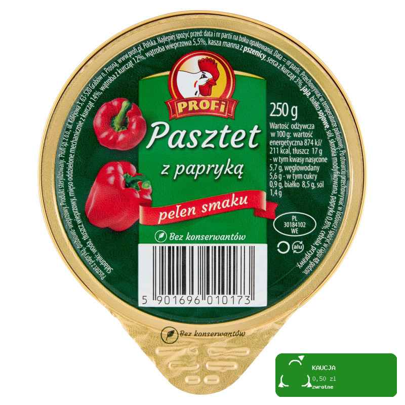 PASZTET DROBIOWO-WIEPRZOWY Z PAPRYKĄ bez konserwantów !DUŻY! 250g