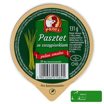 PASZTET DROBIOWO-WIEPRZOWY ZE SZCZYPIORKIEM bez konserwantów 131g Profi