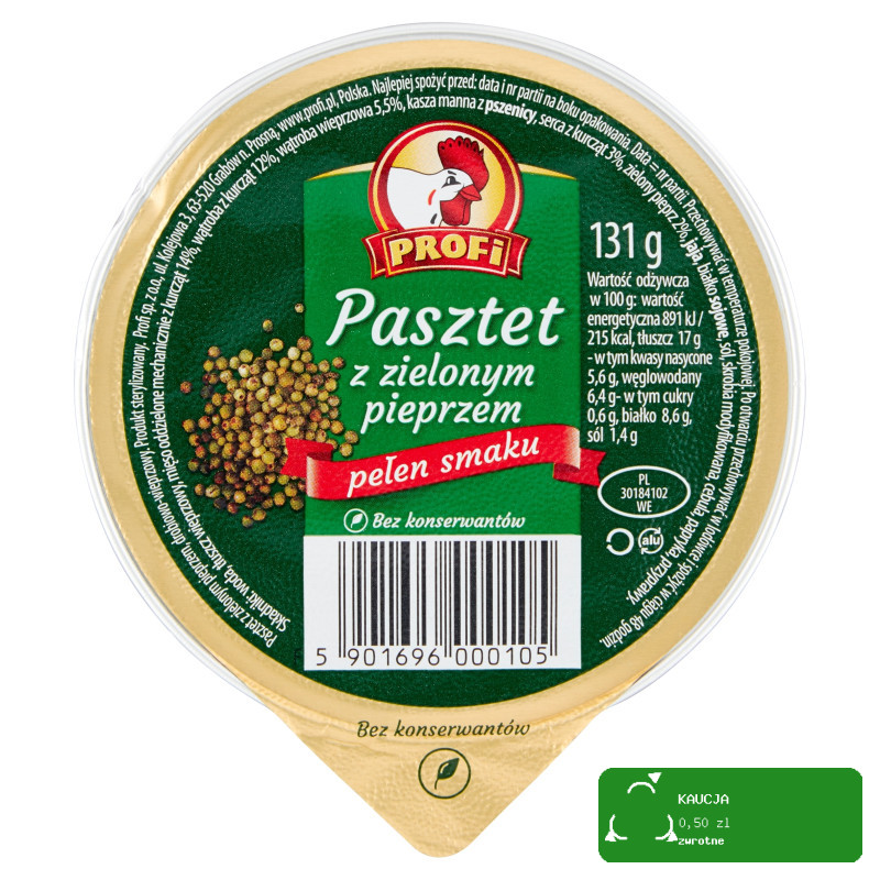 PASZTET DROBIOWO-WIEPRZOWY Z ZIELONYM PIEPRZEM 131g Profi Z KOGUCIKIEM