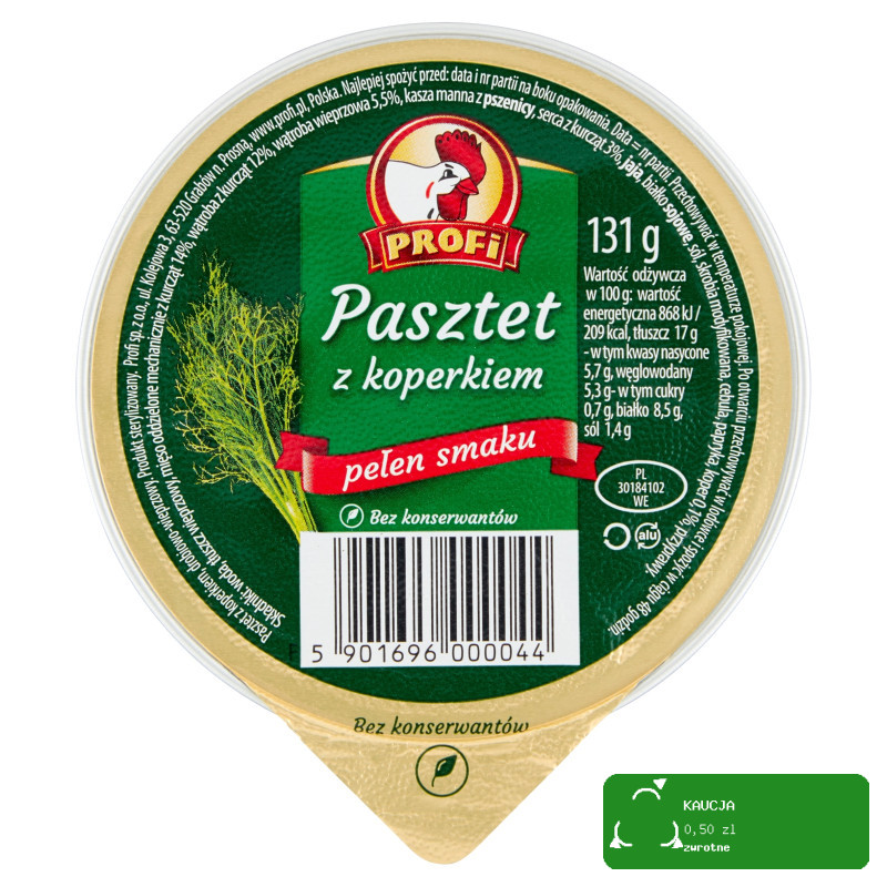 PASZTET DROBIOWO-WIEPRZOWY Z KOPERKIEM bez konserwantów 131g Profi KOGUCIK