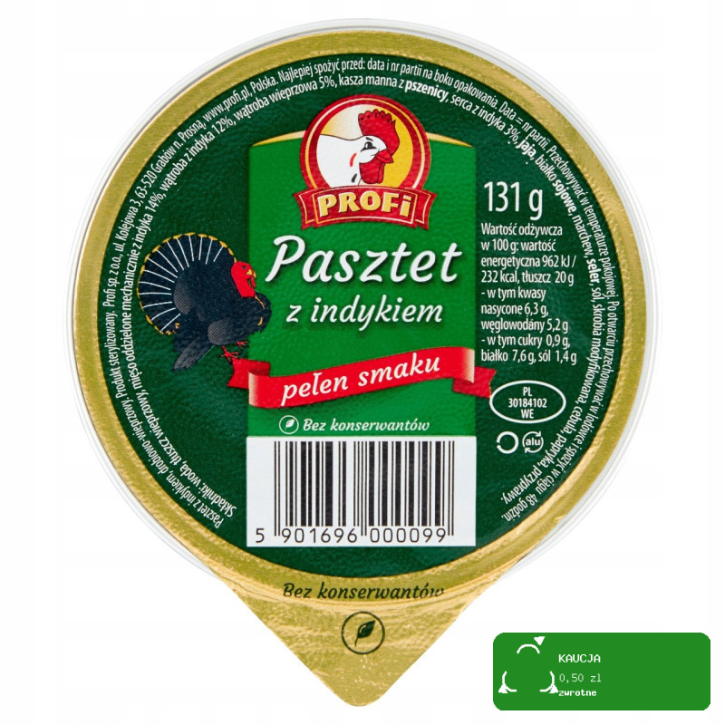 PASZTET DROBIOWO-WIEPRZOWY Z INDYKIEM bez konserwantów 131g Profi KOGUCIK