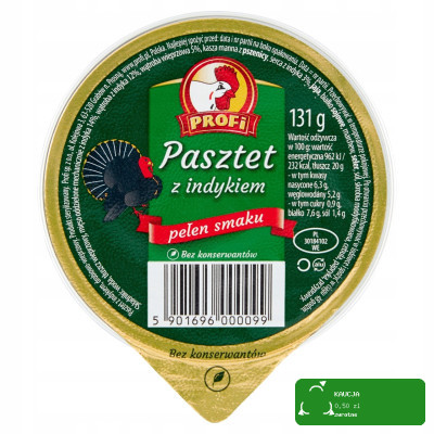 PASZTET DROBIOWO-WIEPRZOWY Z INDYKIEM bez konserwantów 131g Profi KOGUCIK