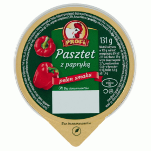 PASZTET DROBIOWO-WIEPRZOWY Z PAPRYKĄ PAPRYKOWY bez konserwantów 131g Profi