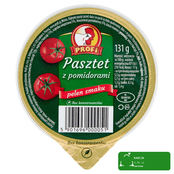 Profi PASZTET DROBIOWO-WIEPRZOWY Z POMIDORAMI bez konserwantów 131g