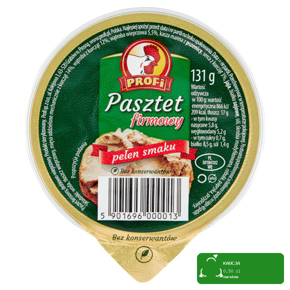 Profi PASZTET FIRMOWY DROBIOWO-WIEPRZOWY bez konserwantów 131g KRÓTKA DATA