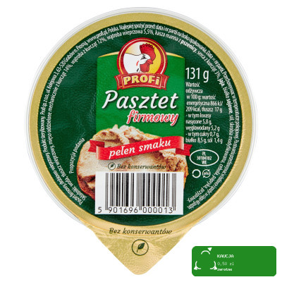 Profi PASZTET FIRMOWY DROBIOWO-WIEPRZOWY bez konserwantów 131g KRÓTKA DATA