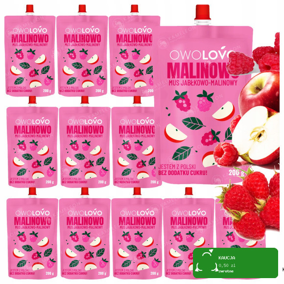 OWOLOVO MUS OWOCOWY BEZ CUKRU malinowo-jabłkowy MALINOWO 200g x12 2,4KG
