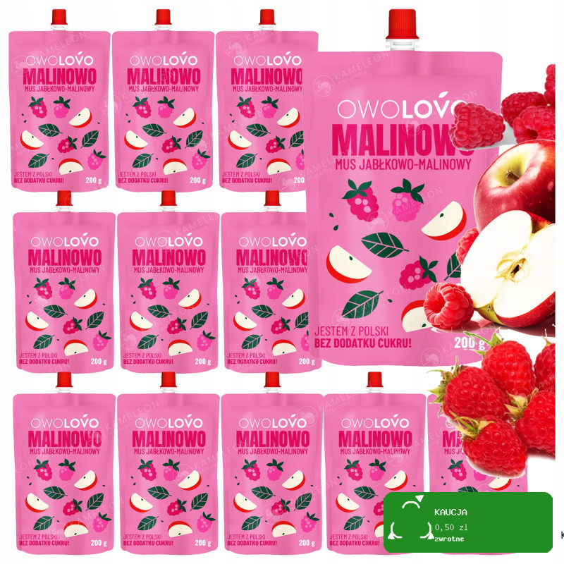 OWOLOVO MUS OWOCOWY BEZ CUKRU malinowo-jabłkowy MALINOWO 200g x12 2,4KG