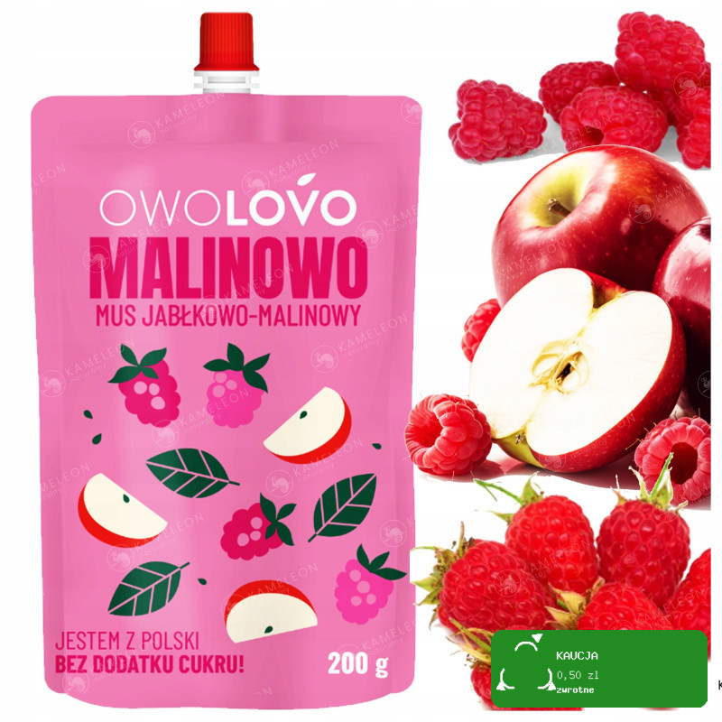 OWOLOVO MUS OWOCOWY BEZ CUKRU malinowo-jabłkowy MALINOWO 200g x12 2,4KG