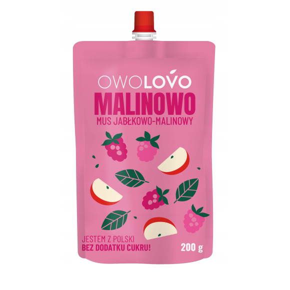 OWOLOVO MUS OWOCOWY BEZ CUKRU malinowo-jabłkowy MALINOWO 200g x12 2,4KG