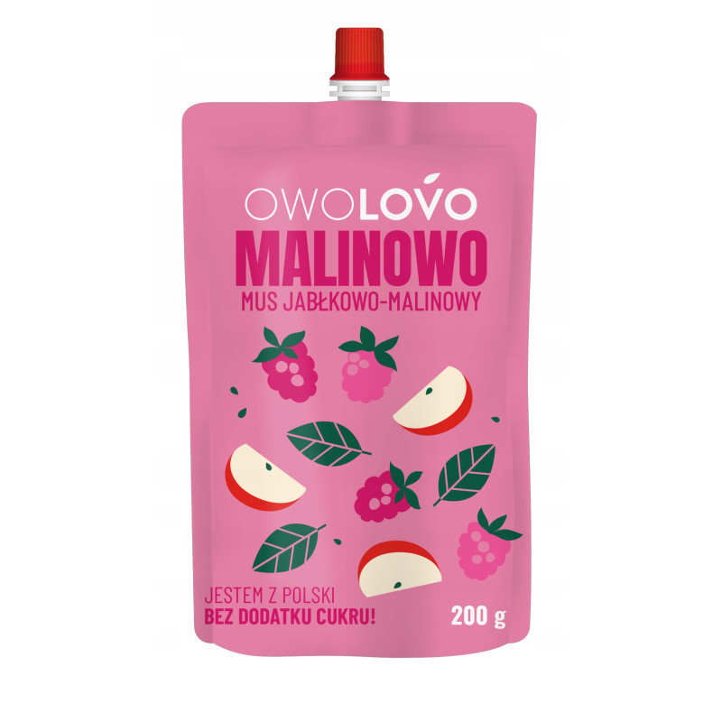 OWOLOVO MUS OWOCOWY BEZ CUKRU malinowo-jabłkowy MALINOWO 200g x12 2,4KG