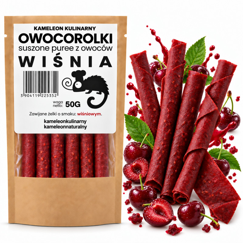 KAMELEON KULINARNY ROLLSY OWOCOWE OWOCOROLKI WIŚNIOWA WIŚNIA 50G