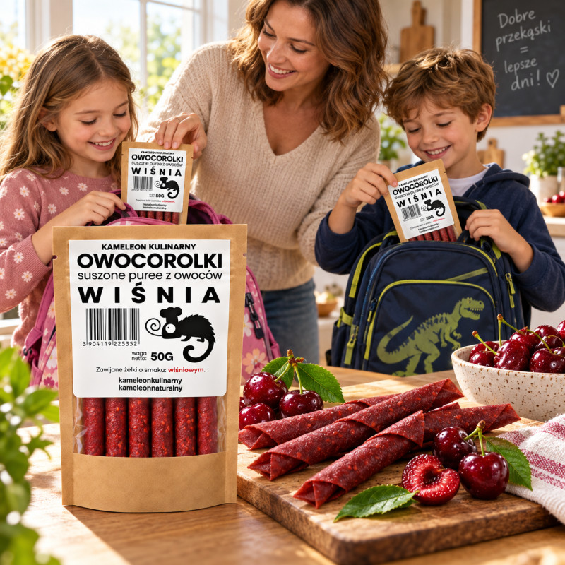 KAMELEON KULINARNY ROLLSY OWOCOWE OWOCOROLKI WIŚNIOWA WIŚNIA 50G