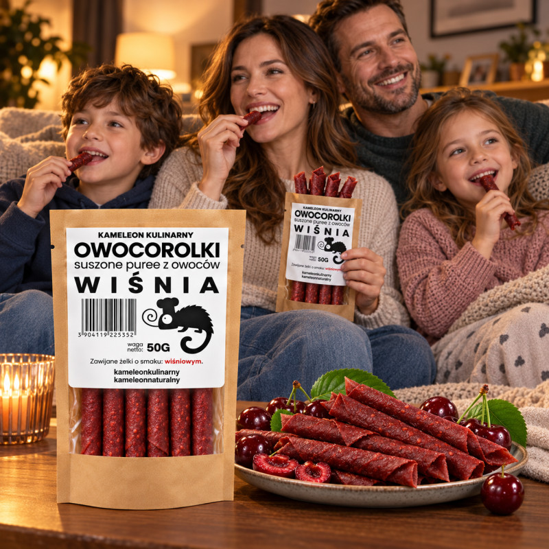 KAMELEON KULINARNY ROLLSY OWOCOWE OWOCOROLKI WIŚNIOWA WIŚNIA 50G