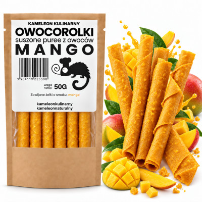 KAMELEON KULINARNY ROLLSY OWOCOWE OWOCOROLKI MANGO zdrowa przekąska 50G