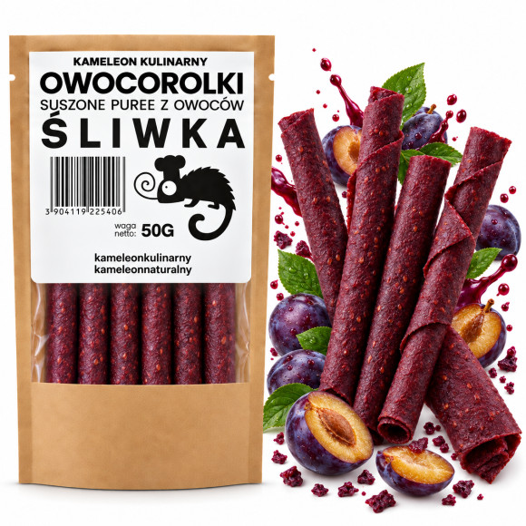 KAMELEON KULINARNY ROLLSY OWOCOWE OWOCOROLKI ŚLIWKA śliwkowe przekąski 50G