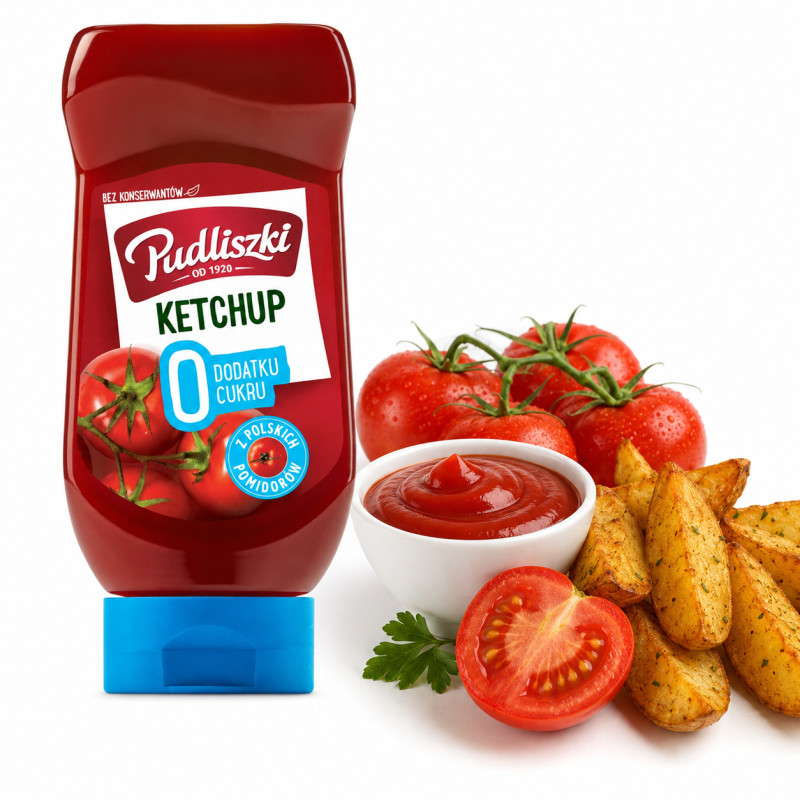 PUDLISZKI KETCHUP ŁAGODNY bez DODATKU CUKRU Z POLSKICH POMIDORÓW 440g 0,4KG