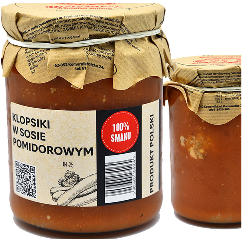 Mielczarek KLOPSIKI W SOSIE POMIDOROWYM W SŁOIKU GOTOWE DANIE MIĘSNE 490g