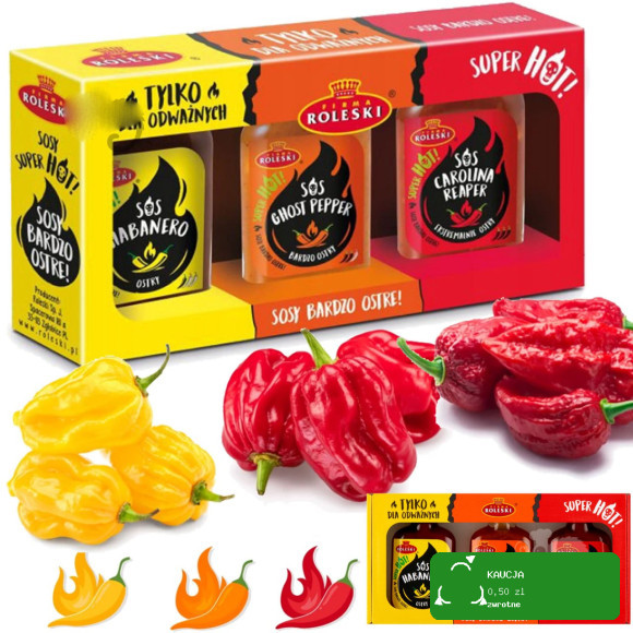 ROLESKI Zestaw 3 OSTRYCH SOSÓW: HABANERO, GHOST PEPPER, CAROLINA REAPER 345g (kartonik)
