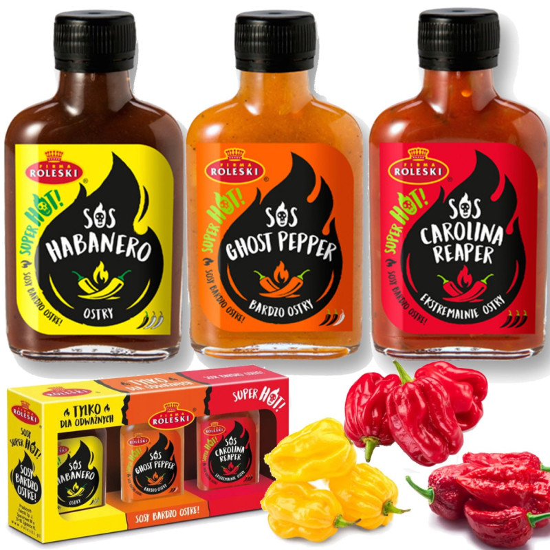 ROLESKI Zestaw 3 OSTRYCH SOSÓW: HABANERO, GHOST PEPPER, CAROLINA REAPER 345g (kartonik)
