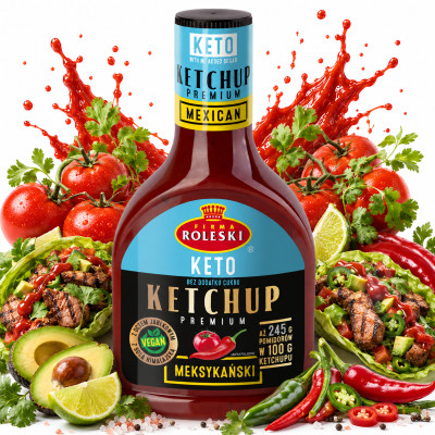 Roleski KETCHUP KETO  MEKSYKAŃSKI łagodny z papryką BEZ DODATKU CUKRU 425G